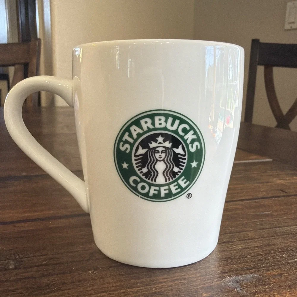 Starbucks 2007 Coffee Mug 8 oz White Green Black Siren Logo Ceramic
